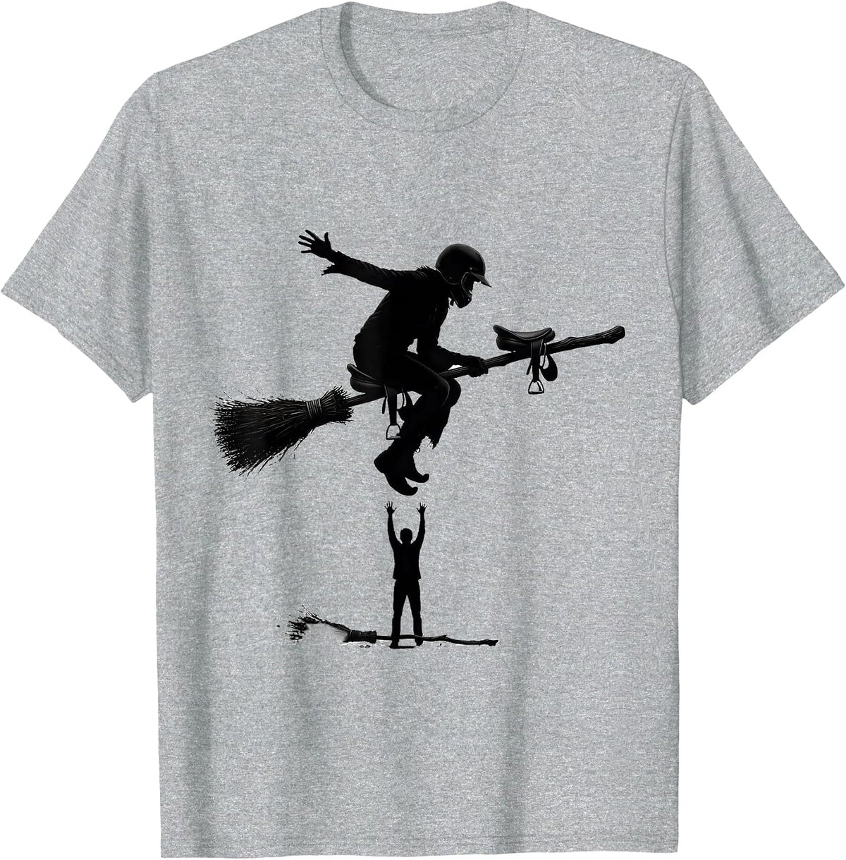 Men's Flying Broom Firefighter Halloween Occupation Humor T-Shirt - Heather Grey