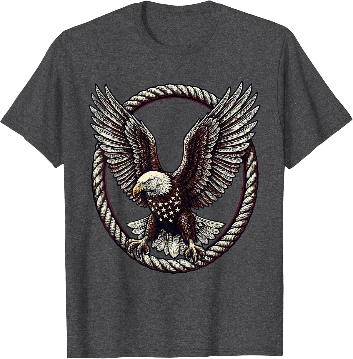 Men's American Flag Eagle Feathers Patriotic Soaring Design T-Shirt - Dark Heather Grey