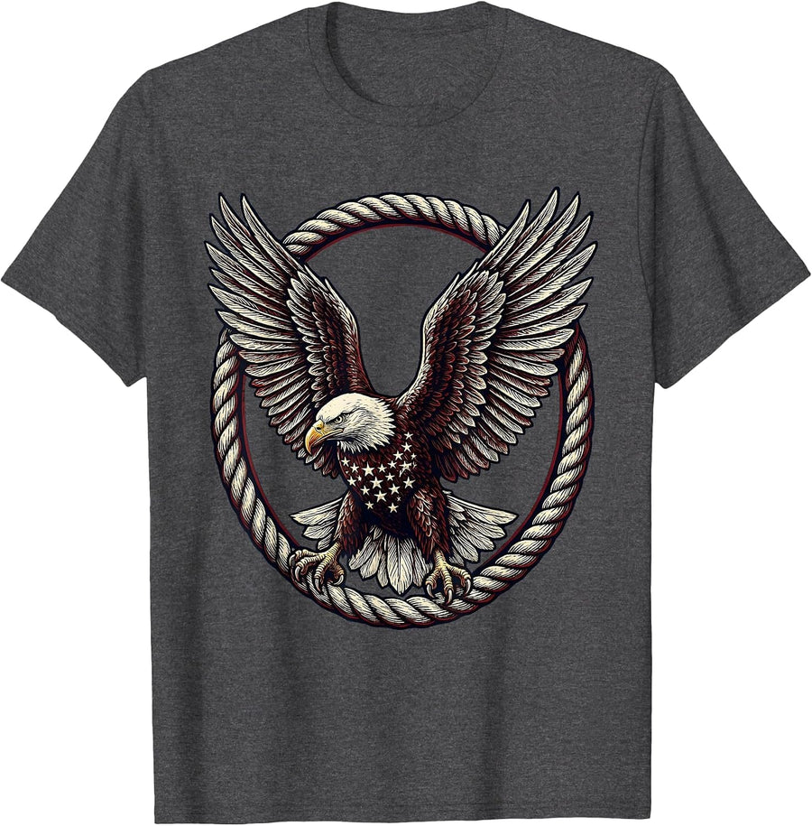 Men's American Flag Eagle Feathers Patriotic Soaring Design T-Shirt - Dark Heather Grey