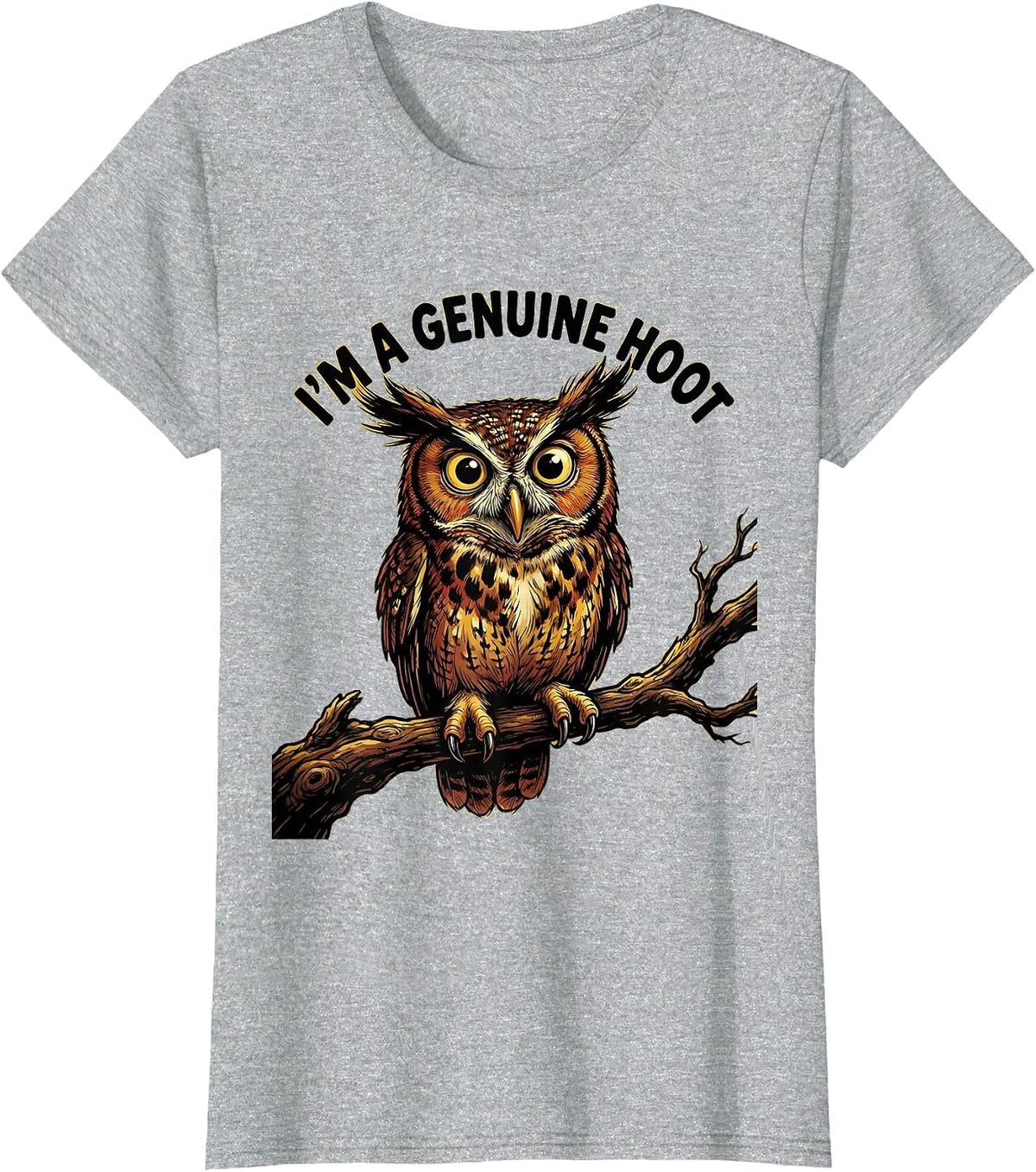I'm A Genuine Hoot Cartoon Owl Lover Retro Humor Birdwatcher T-Shirt - Heather Grey