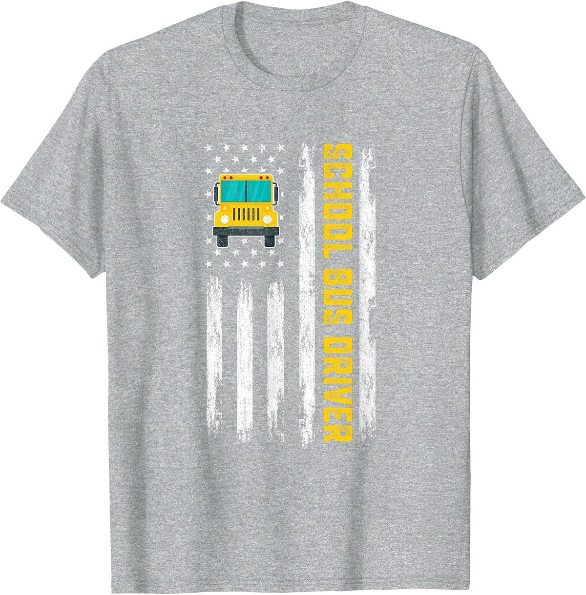 Patriotic Bus Driver - American Flag School Bus Driving T-Shirt - Heather Grey
