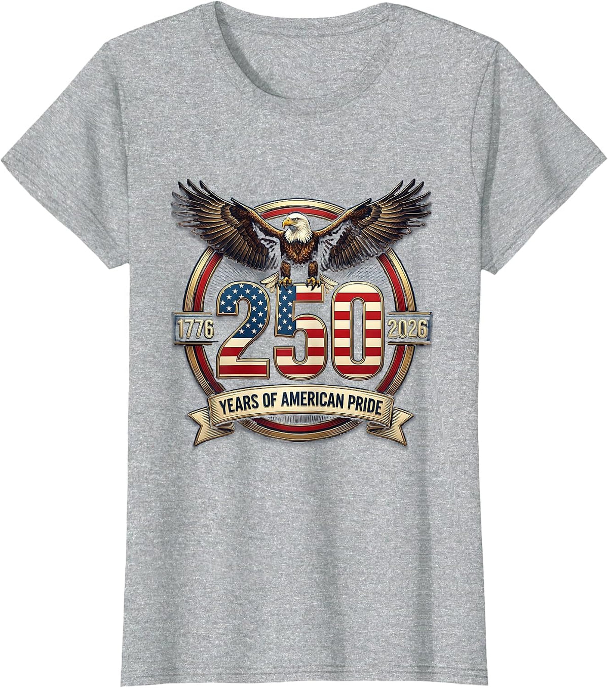 250 Years of American Pride Bold Anniversary Design T-Shirt - Heather Grey