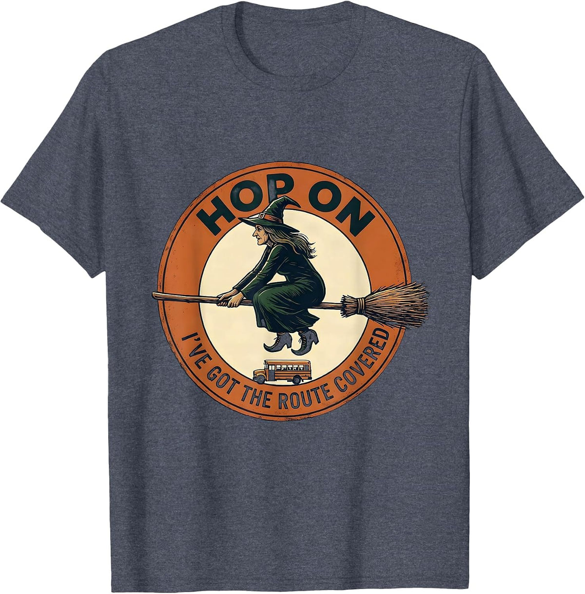Hop On, I've Got The Route Covered Vintage Halloween School T-Shirt - Heather Blue