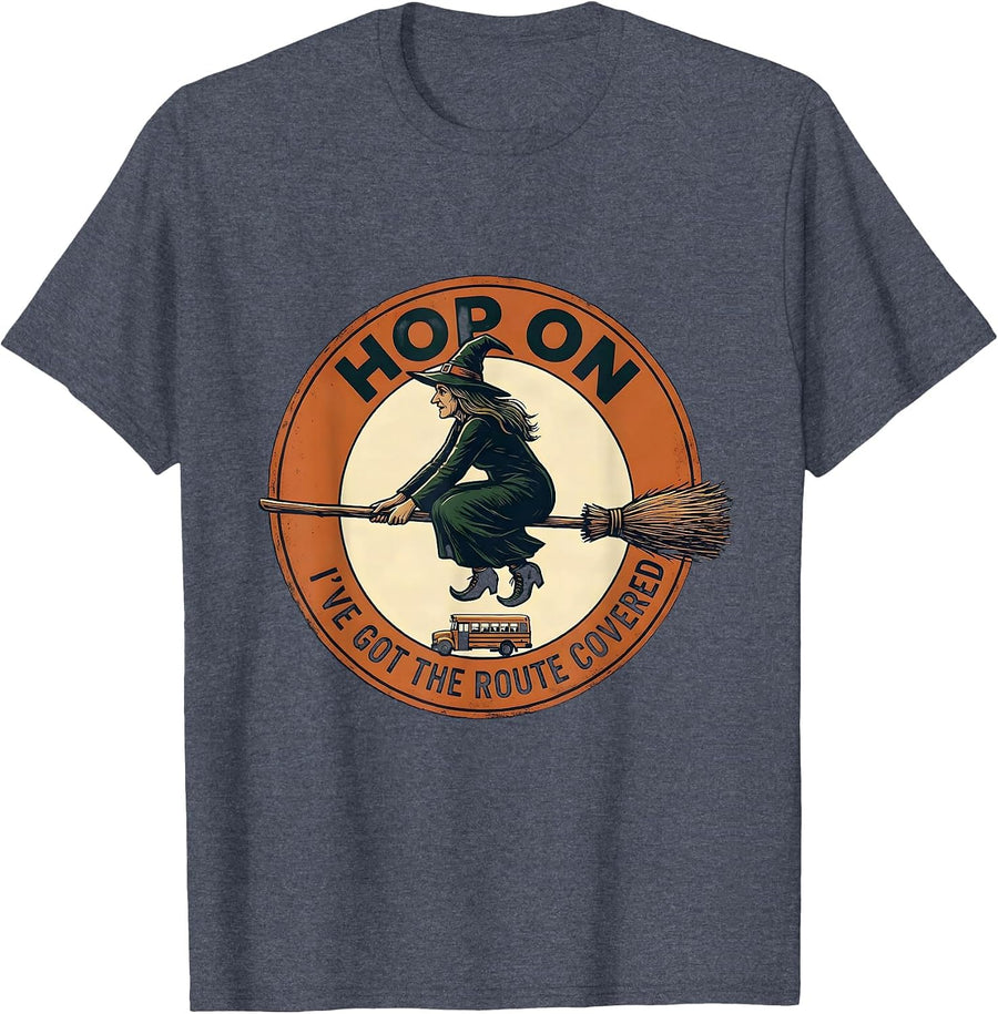 Hop On, I've Got The Route Covered Vintage Halloween School T-Shirt - Heather Blue