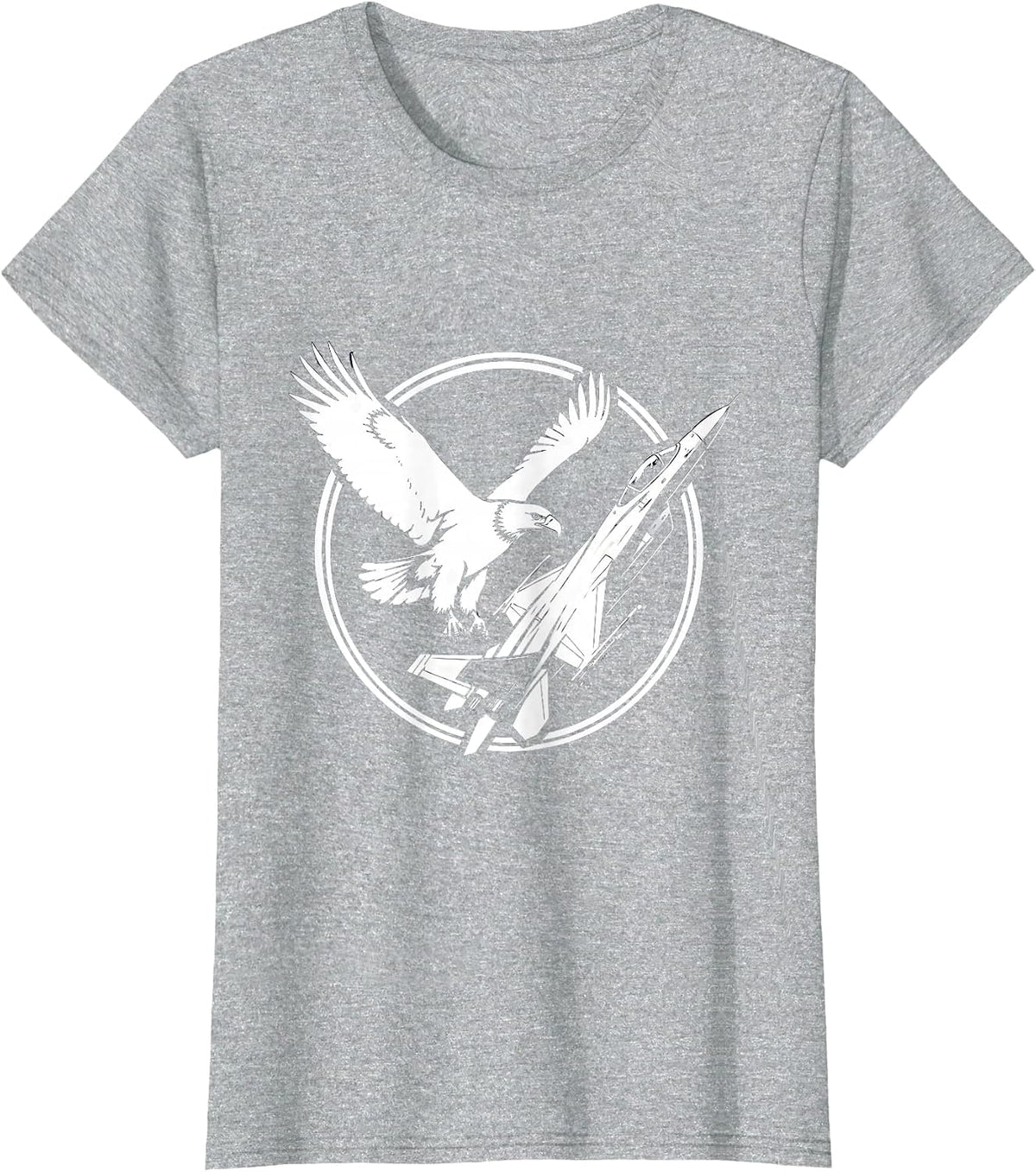 Women's Eagle Soaring With Fighter Jet Graphic Design T-Shirt - Heather Grey