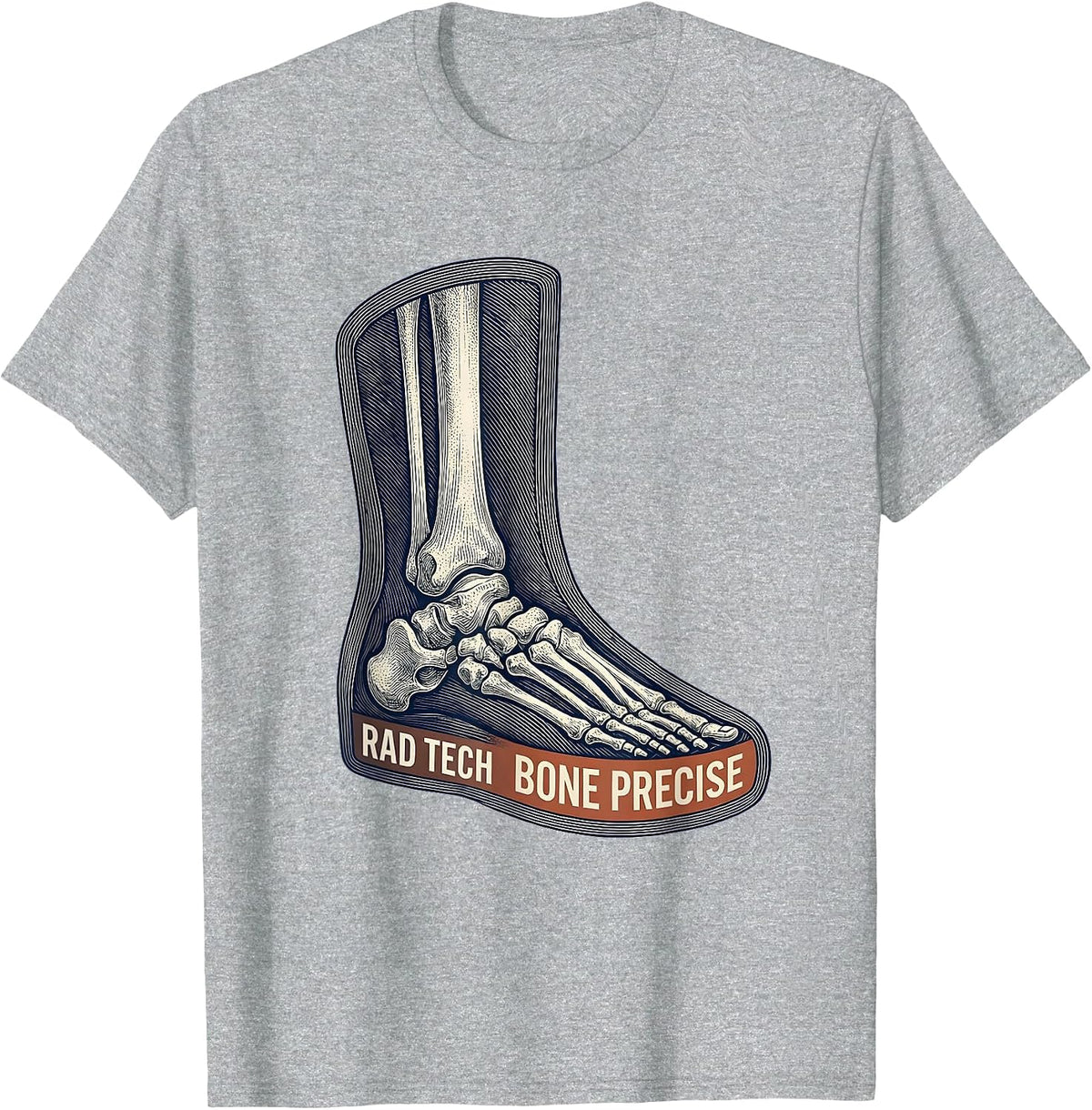 Men's RAD TECH BONE PRECISE Crosshatch Etching Radiology Tech Gift T-Shirt - Heather Grey