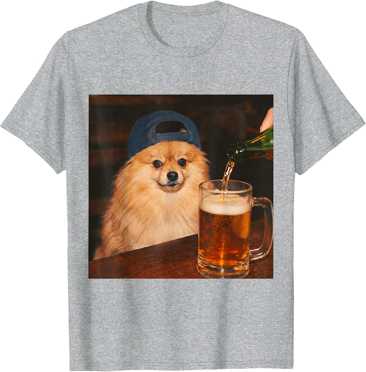 Pomeranian Drinking Beer Shirt Funny Fathers Day Dog Meme T-Shirt - Heather Grey