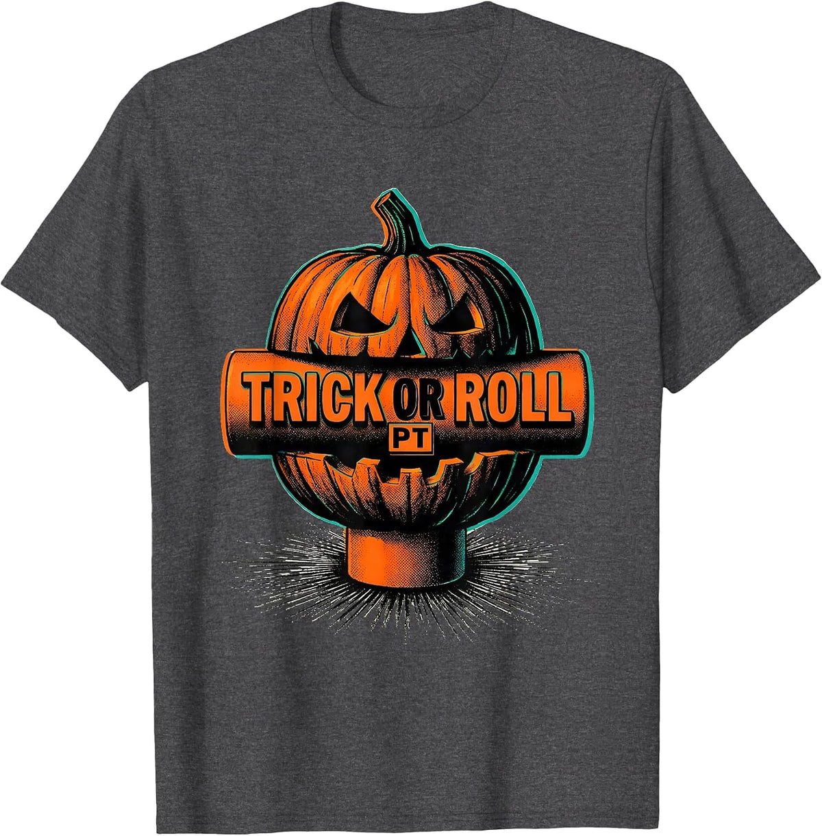 Men's Trick Or Roll PT Halloween Physical Therapy Therapist Humor T-Shirt - Dark Heather Grey