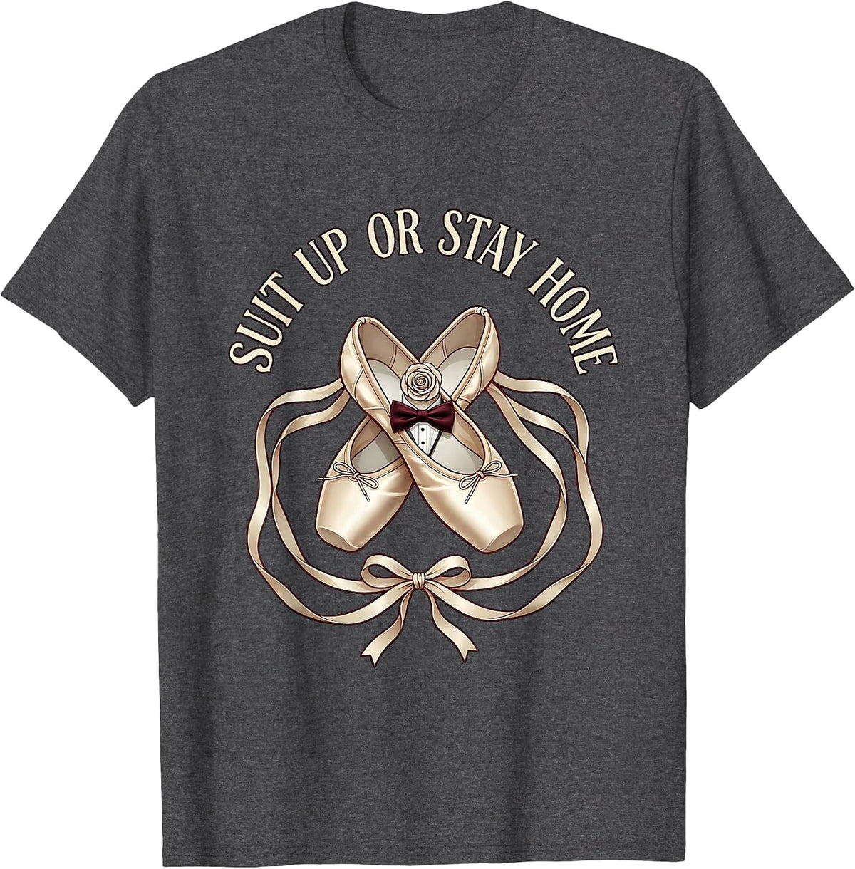 Suit Up or Stay Home Tuxedo Graphic Design T-Shirt - Dark Heather Grey