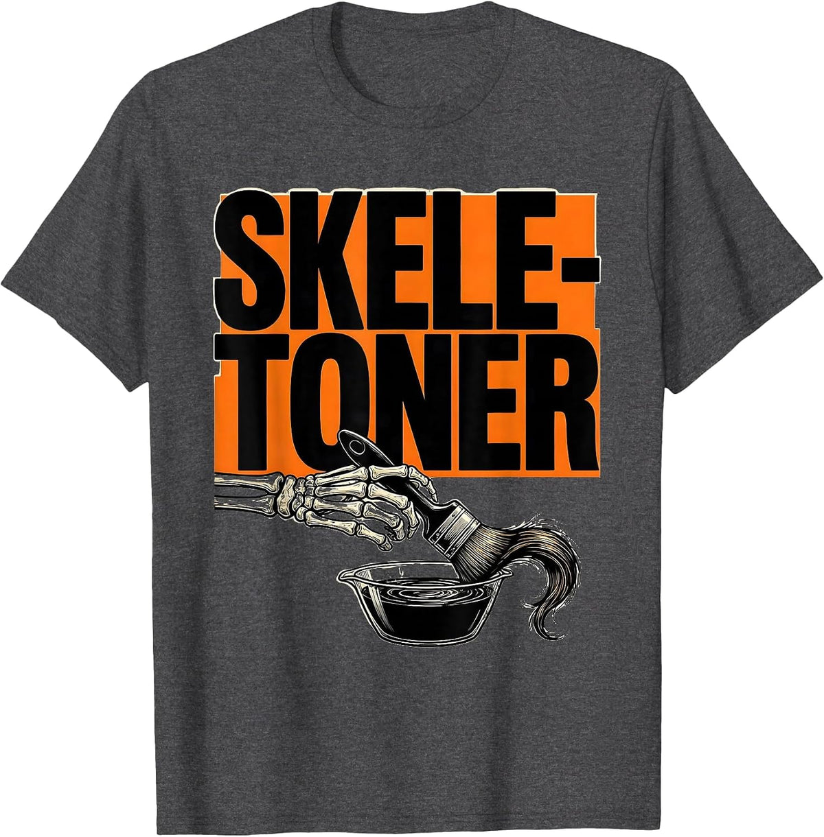 Skele-Toner Funny Skeleton Hairstylist Barber Halloween T-Shirt - Dark Heather Grey