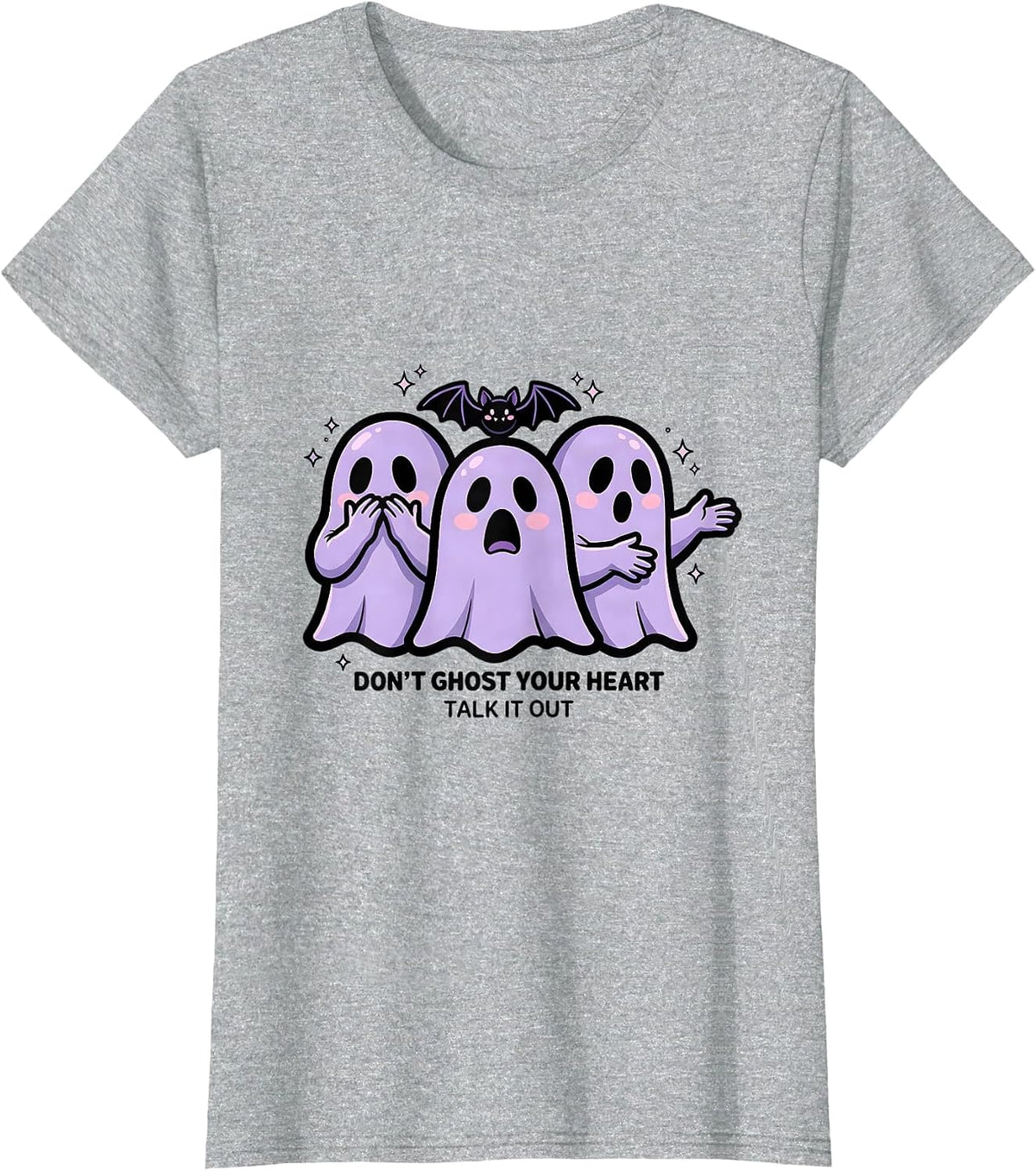 Women's Don't Ghost Your Heart — Talk It Out Pastel Goth Kawaii T-Shirt - Heather Grey