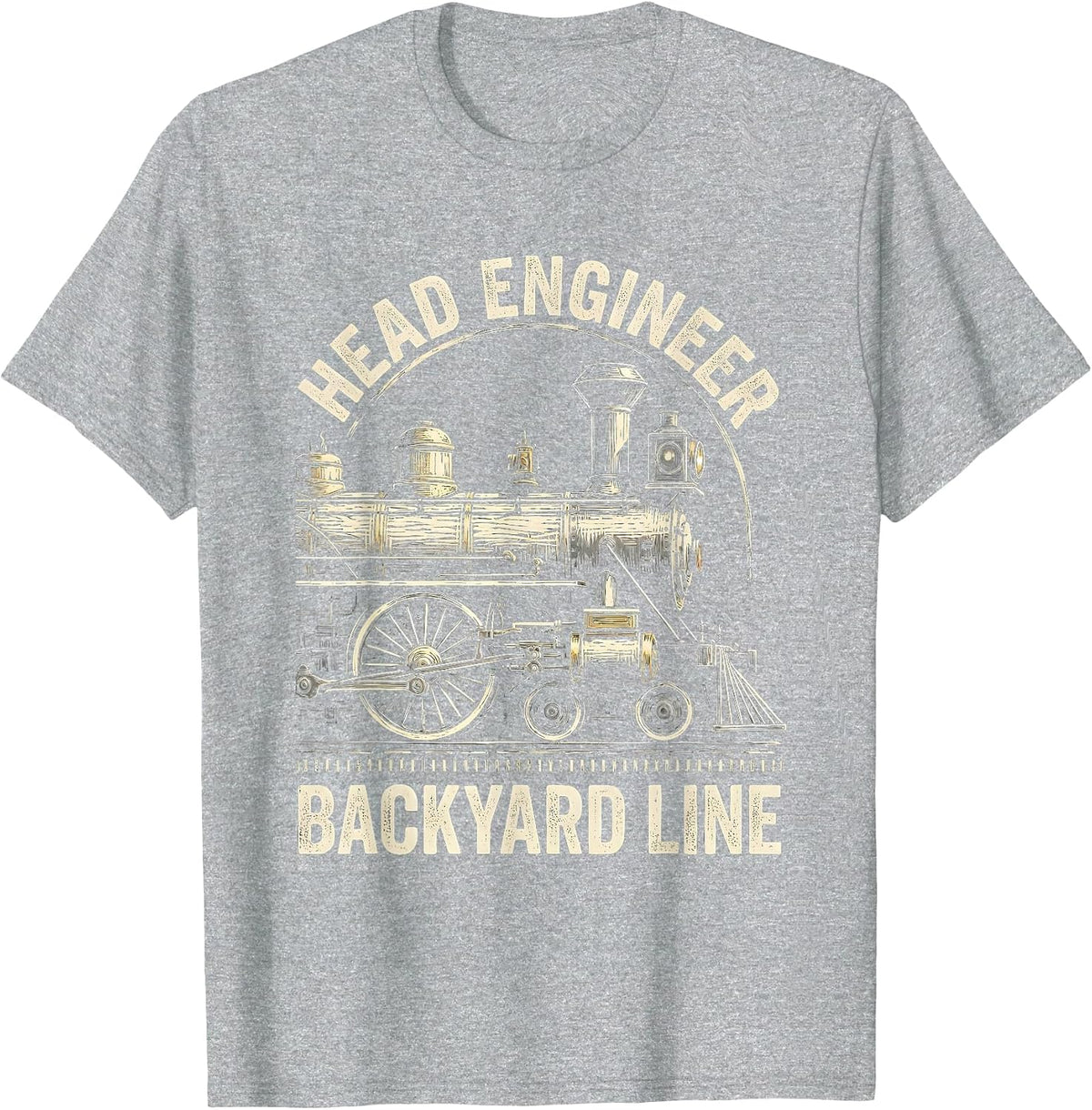 Men's Head Engineer Backyard Line Vintage Steam Train Enthusiast T-Shirt - Heather Grey