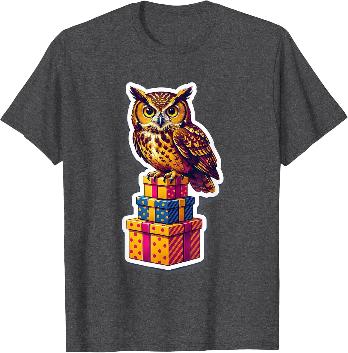 Men's Owl on Birthday Gifts Illustration T-Shirt - Dark Heather Grey