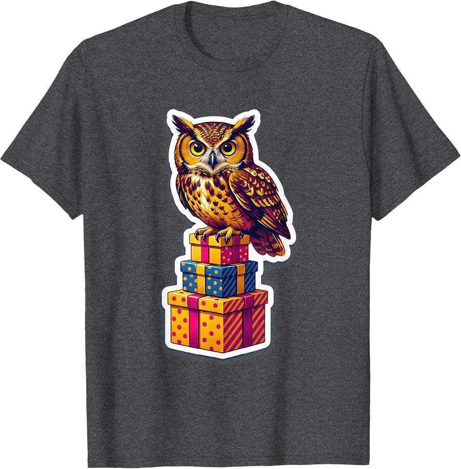 Men's Owl on Birthday Gifts Illustration T-Shirt - Dark Heather Grey