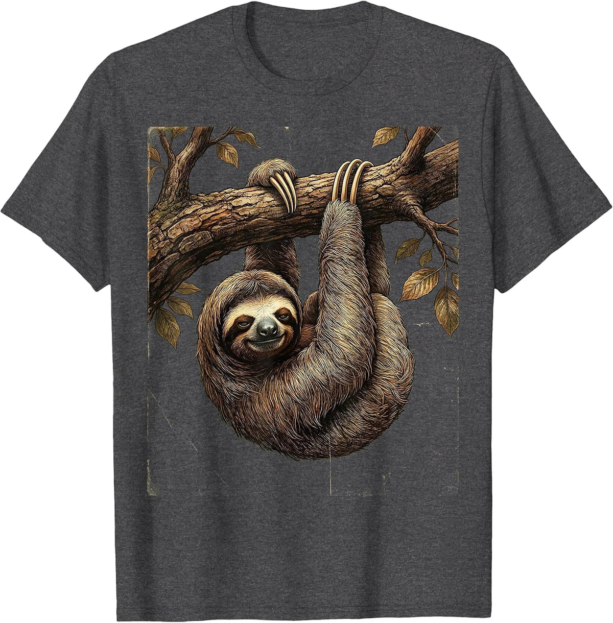 We Do Not Care Club Sloth Hanging From Branch T-Shirt - Dark Heather Grey