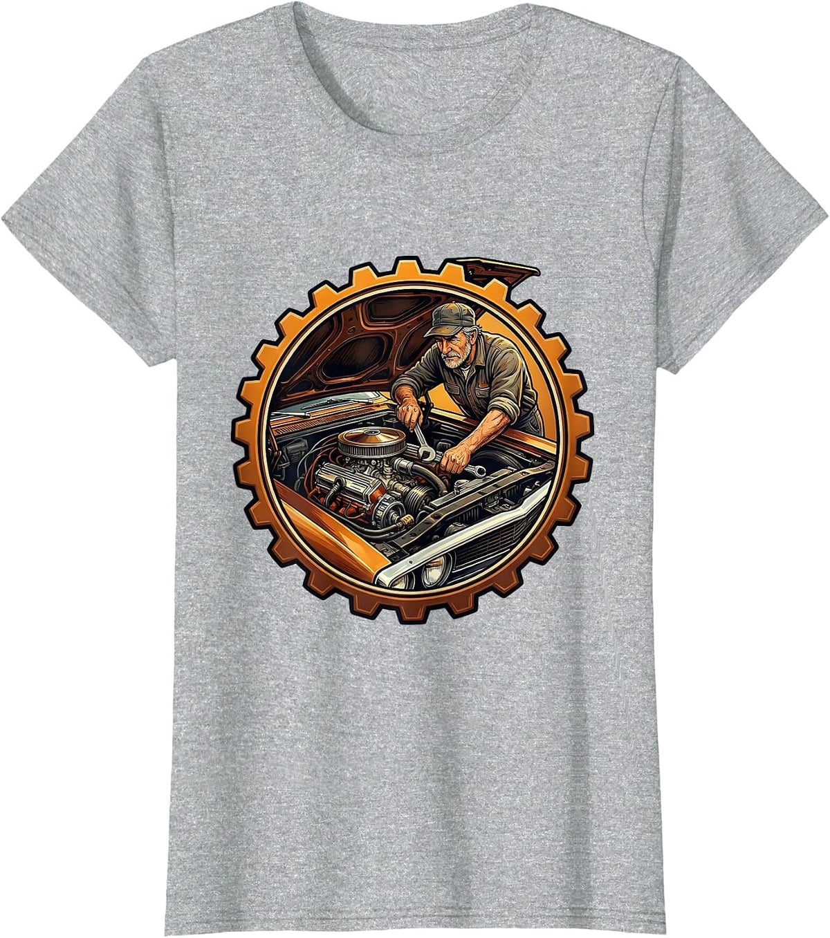 Retired Classic Car Engine Mechanic Graphic Tee T-Shirt - Heather Grey