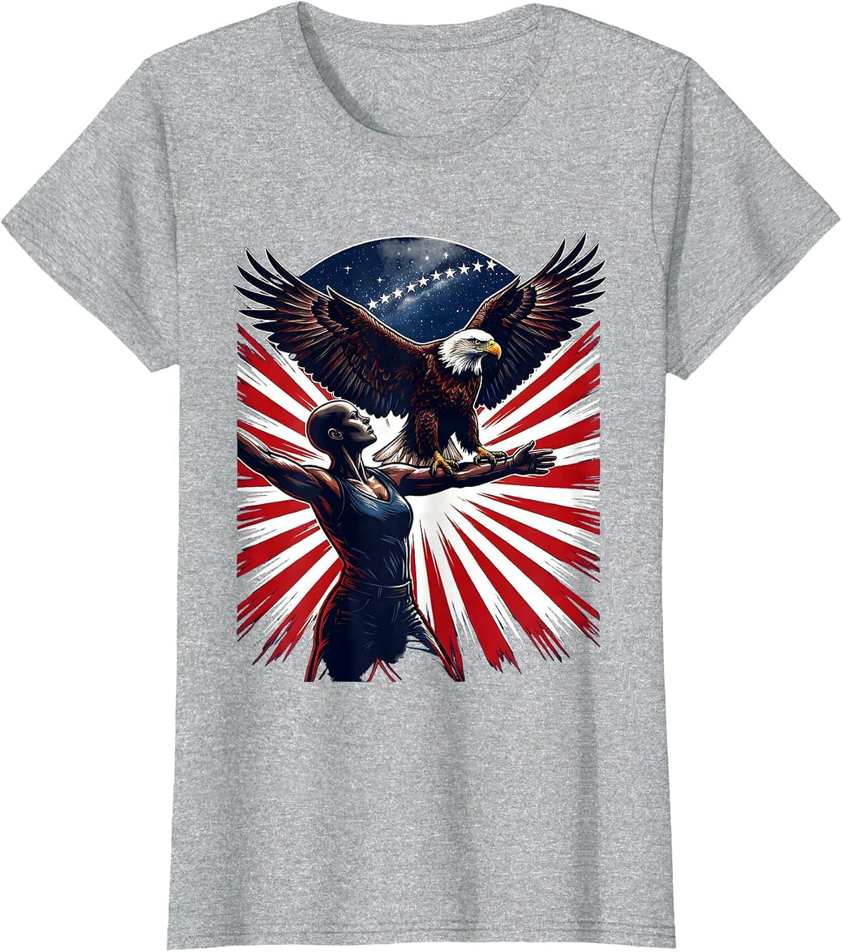 American Flag Eagle Perched on Arm Graphic T-Shirt - Heather Grey