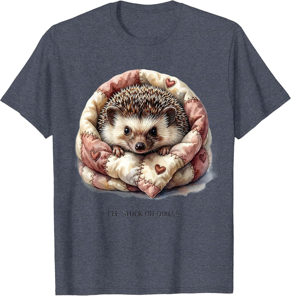Men's I'm Stuck On Quills Cute Hedgehog Lover Cartoon Humor T-Shirt - Heather Blue