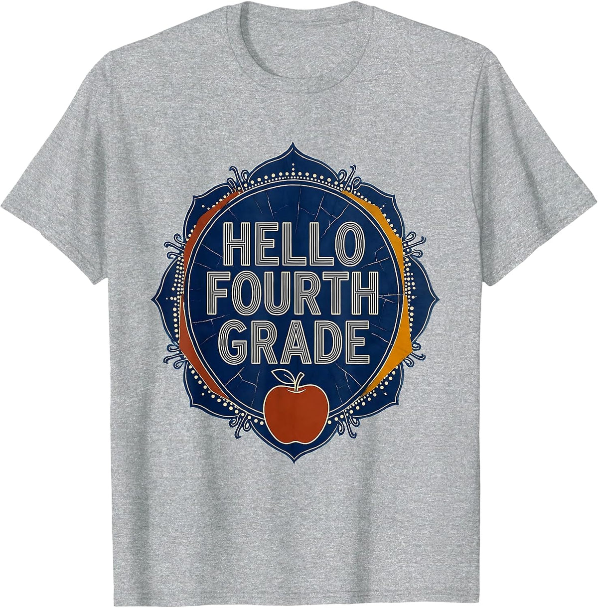 Men's Hello Fourth Grade Batik Tie Dye Back To School Grade Level T-Shirt - Heather Grey
