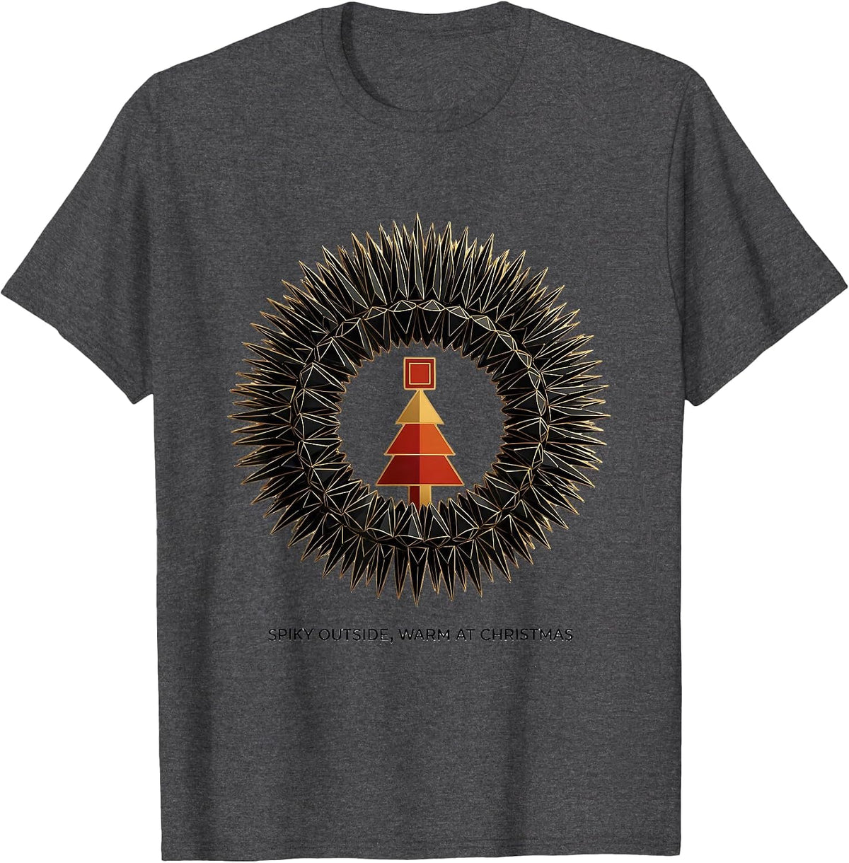 Men's Spiky Outside, Warm At Christmas Geometric Hedgehog Cute T-Shirt - Dark Heather Grey