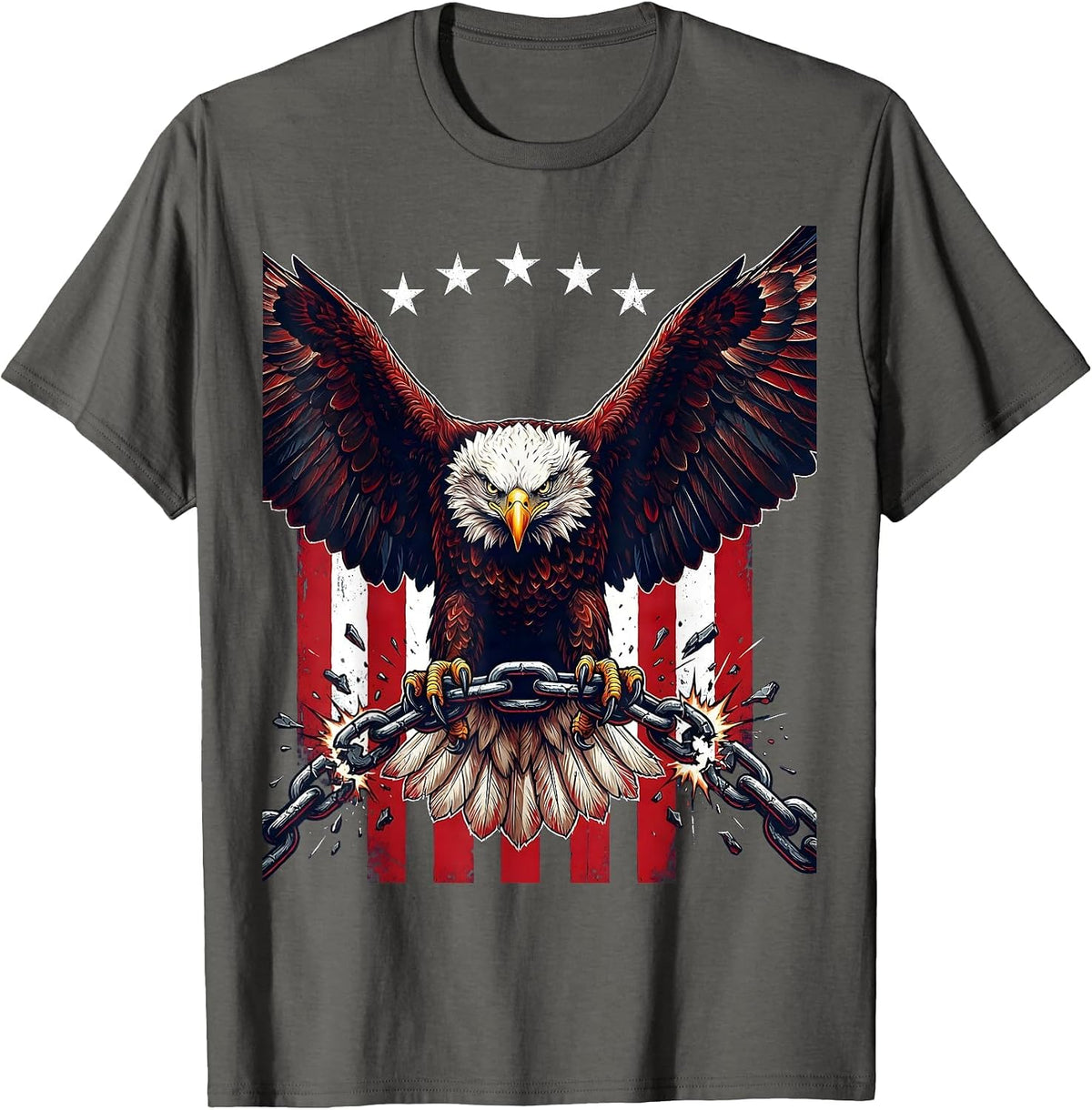 Eagle Clutching Broken Chain Freedom Graphic T-Shirt - Asphalt Grey