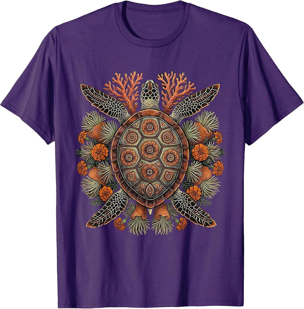 Mexico Sea Turtle Coral Reef Ocean Art T-Shirt - Purple