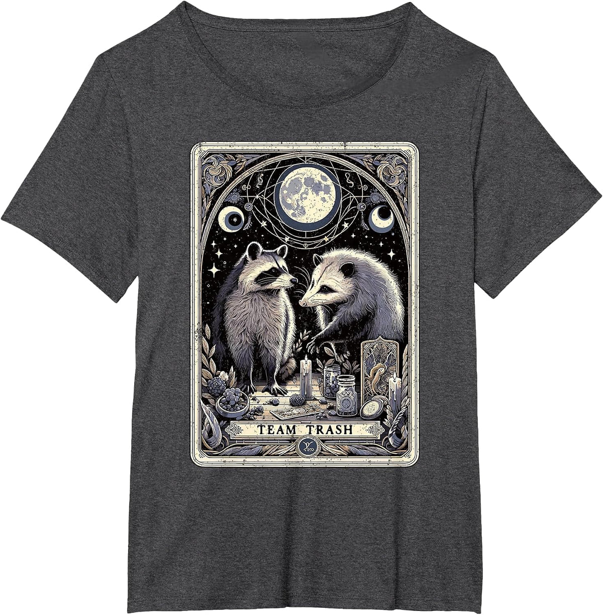 Team Trash Tarot Card Opossum Witchcraft Goth Possum Racoon T-Shirt - Dark Heather Grey