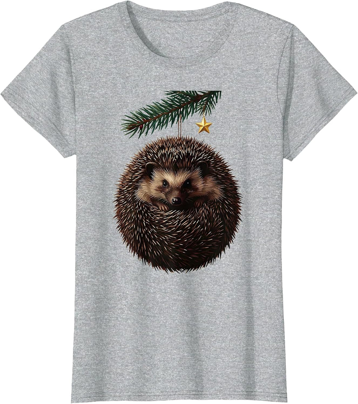 Women's Curled Hedgehog Ornament Cute Christmas Hedgehog Lover Gift T-Shirt - Heather Grey