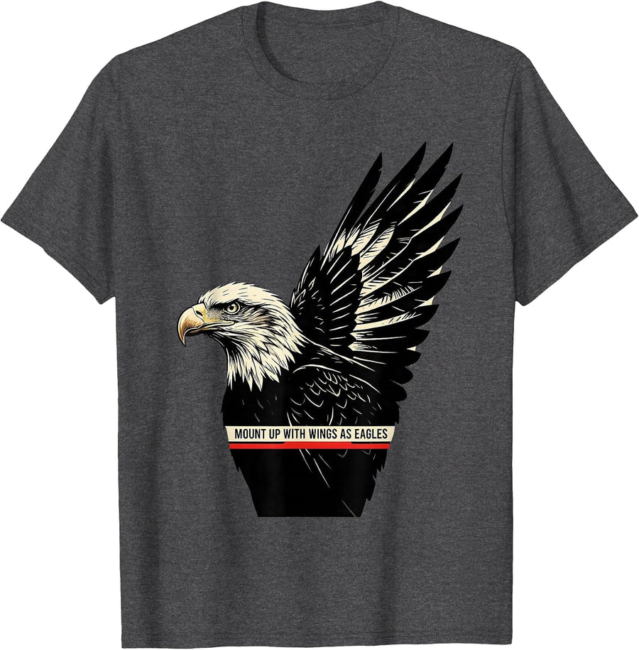 Men's Mount Up With Wings As Eagles Stencil Graphic Eagle Lover T-Shirt - Dark Heather Grey