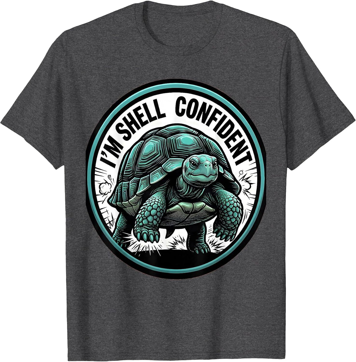 Men's I'm Shell Confident Comic Book Funny Turtle Lover Pet Owner T-Shirt - Dark Heather Grey