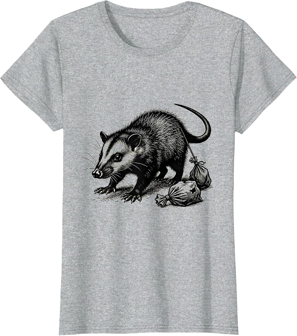 Ragged Opossum Hauling Trash Funny Animal Meme Lover T-Shirt - Heather Grey