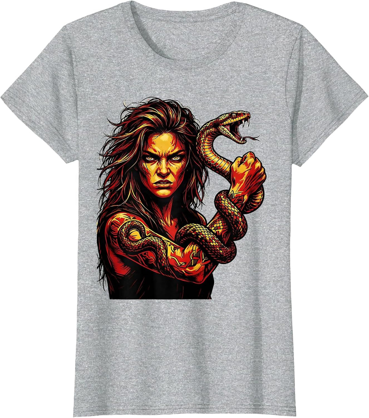 Fierce Rock Snake Coiled Arm Graphic Tee T-Shirt - Heather Grey