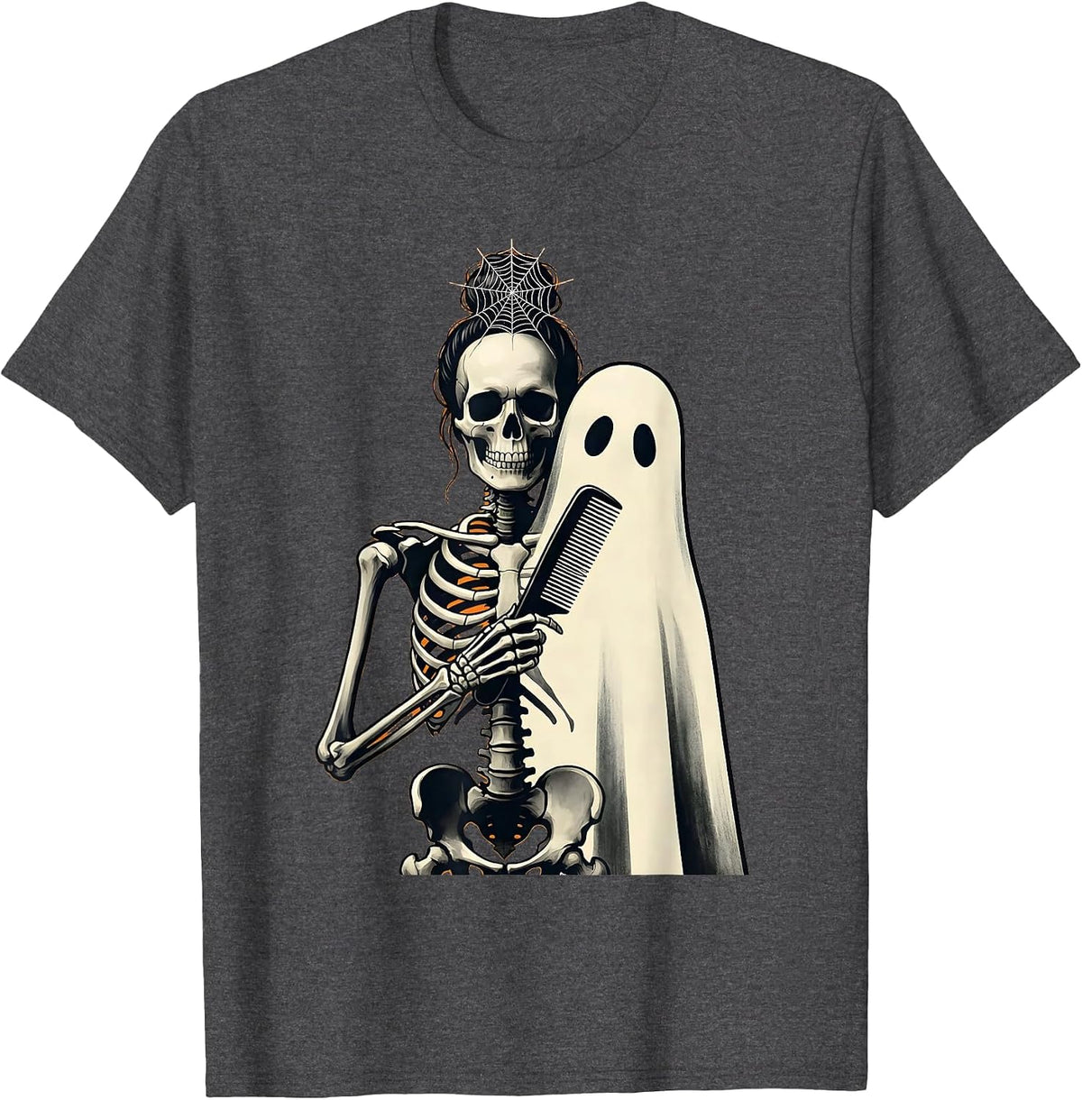 Skeleton Hairstylist Ghost Client Halloween Humor T-Shirt - Dark Heather Grey