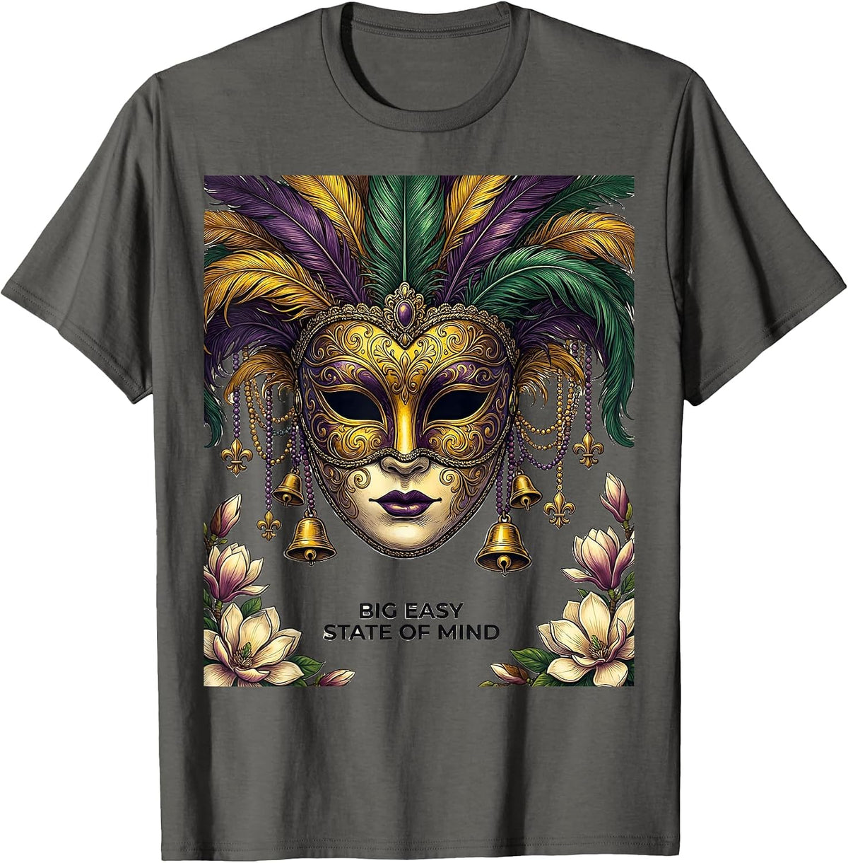 Big Easy State of Mind Mardi Gras Design T-Shirt - Asphalt Grey