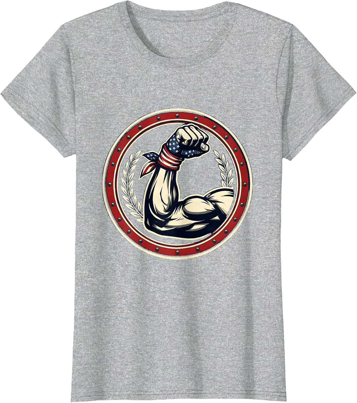 Rosie the Riveter American Flag Bandana Bicep T-Shirt - Heather Grey