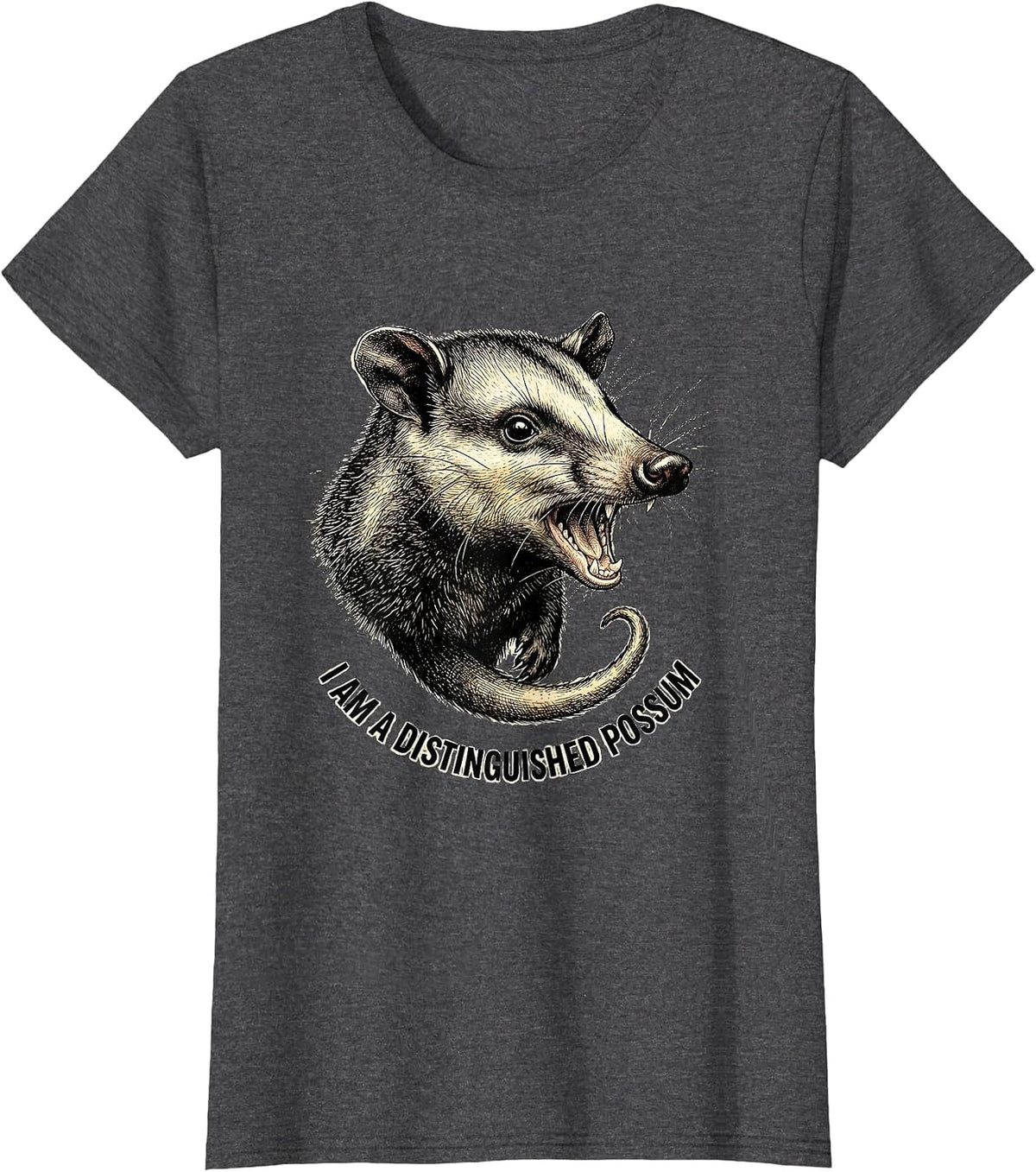 Women's I Am A Distinguished Possum Funny Opossum Meme Animal Lover T-Shirt - Dark Heather Grey