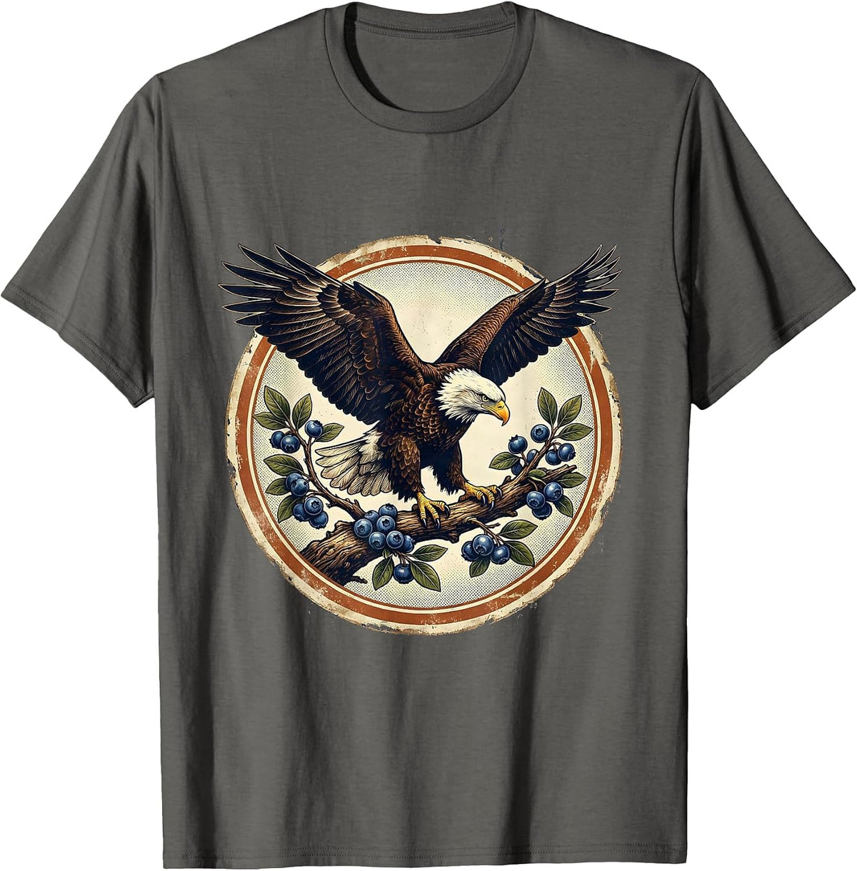 Men's Eagle and Blueberry Branch Patriotic Illustration T-Shirt - Asphalt Grey