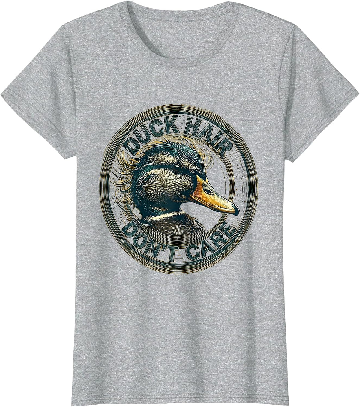 Duck Hair Don't Care Funny Duck Design T-Shirt - Heather Grey
