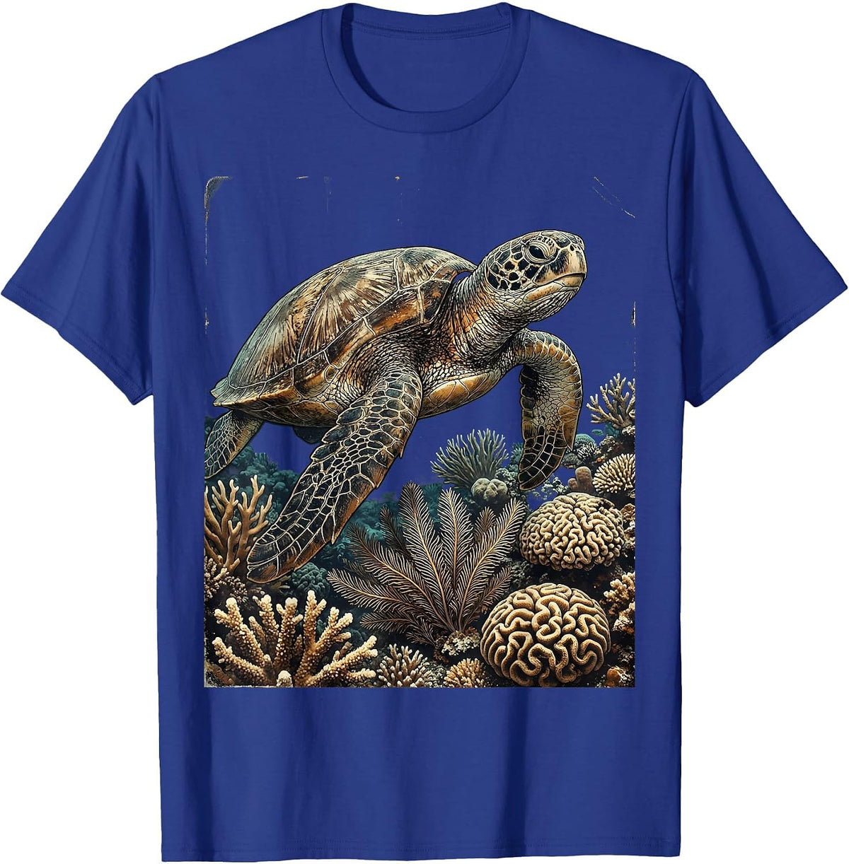 Sea Turtle Coral Reef Caribbean Ocean Design T-Shirt - Royal Blue