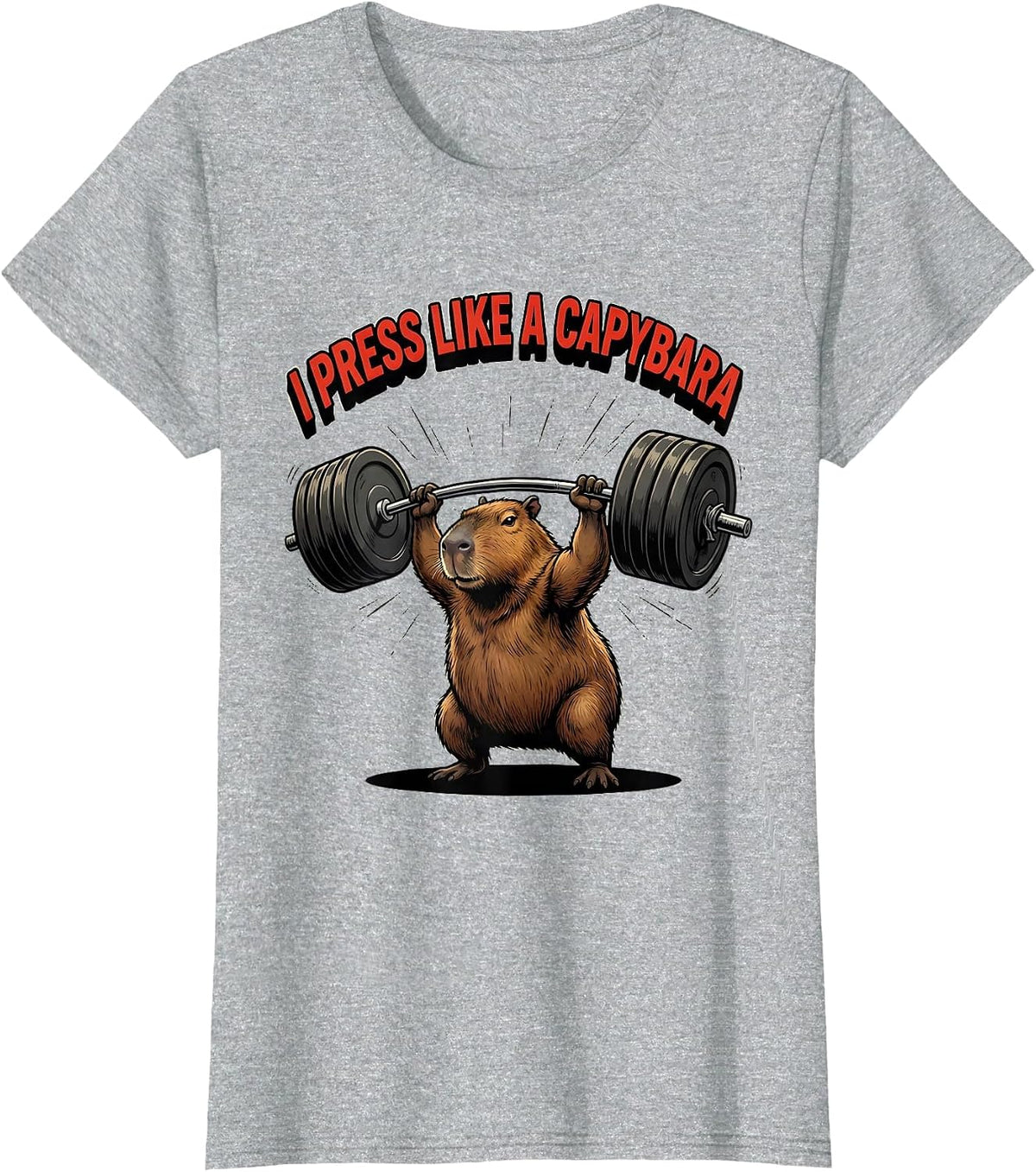 I Press Like A Capybara Funny Gym Workout Weightlifting Meme T-Shirt - Heather Grey