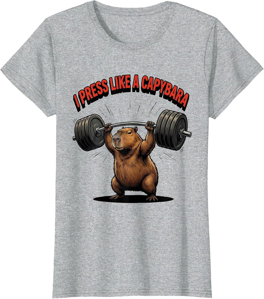 I Press Like A Capybara Funny Gym Workout Weightlifting Meme T-Shirt - Heather Grey