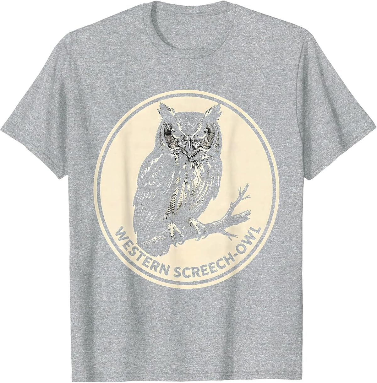 Men's Western Screech-Owl Scratchboard Owl Lover Birdwatcher T-Shirt - Heather Grey