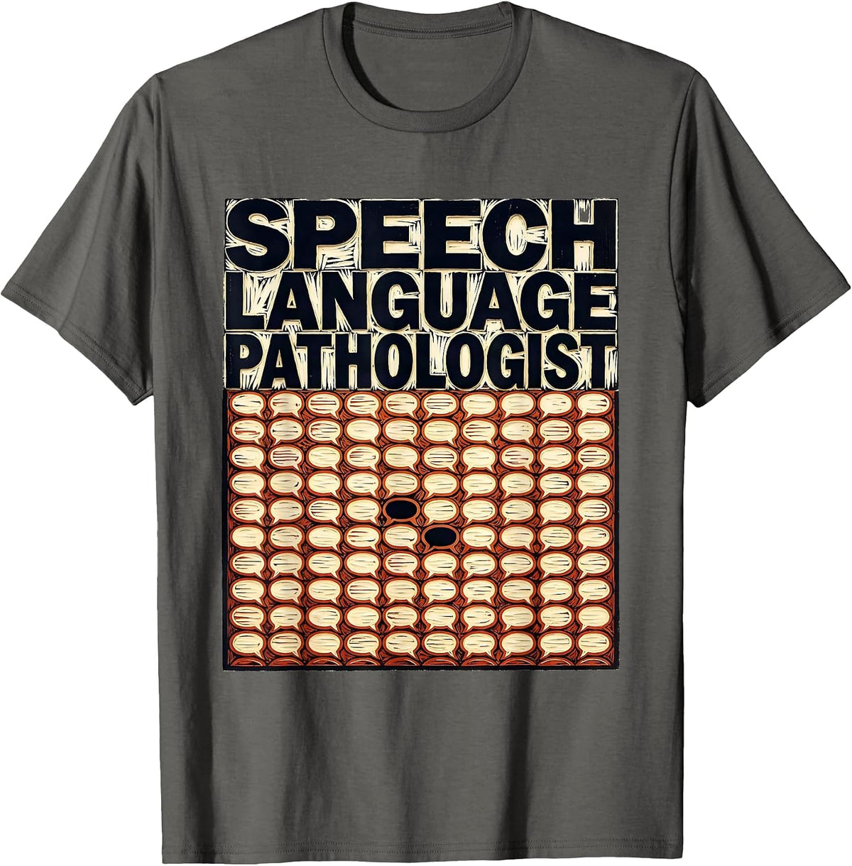 Men's Speech Language Pathologist Linocut Retro SLP Therapist T-Shirt - Asphalt Grey