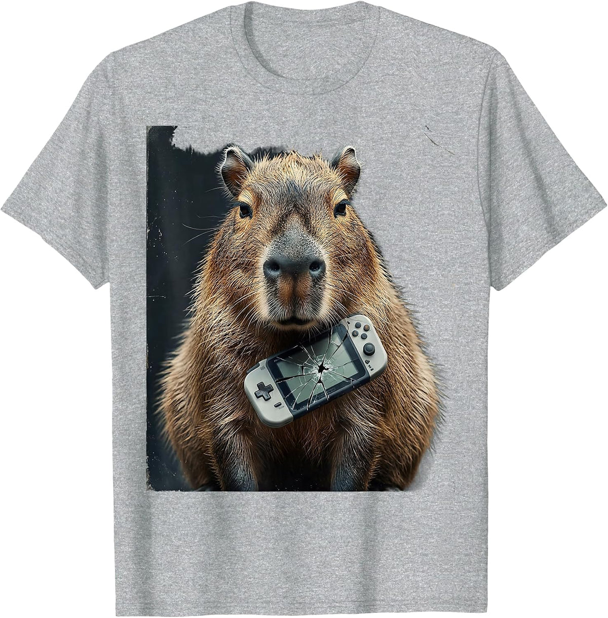 Men's Capybara Gamer Distressed Meme Humor T-Shirt - Heather Grey