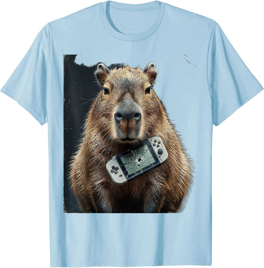 Men's Capybara Gamer Distressed Meme Humor T-Shirt - Baby Blue