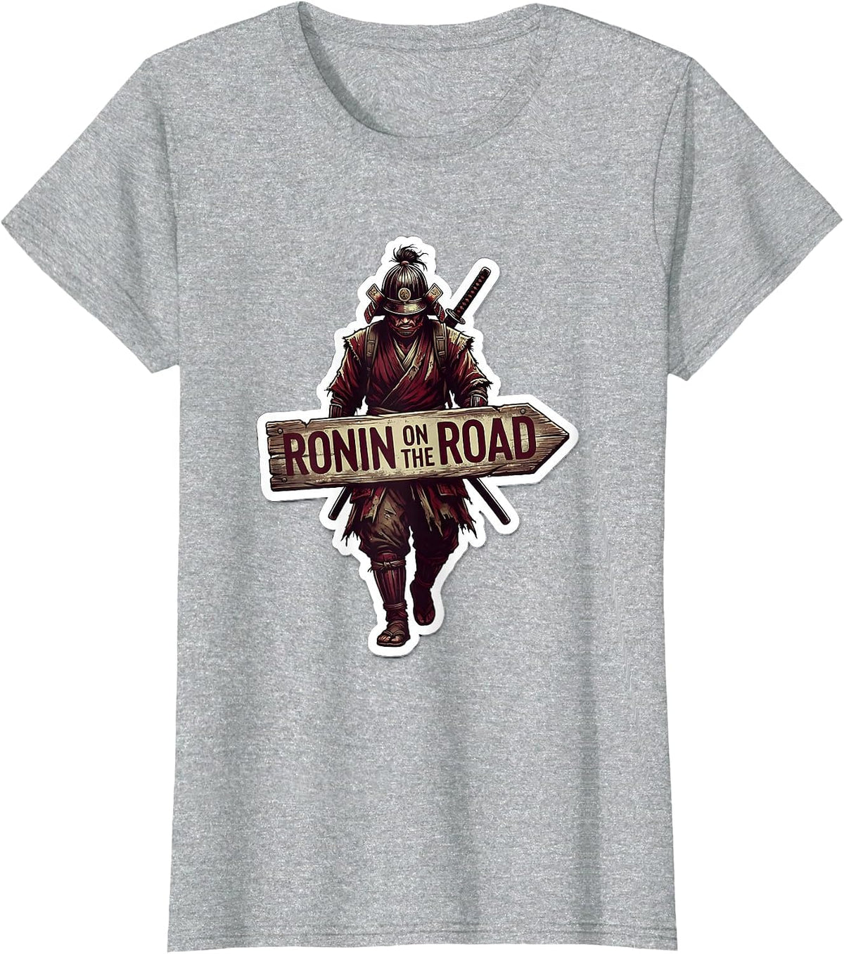 Ronin On The Road Japanese Wanderer Design T-Shirt - Heather Grey