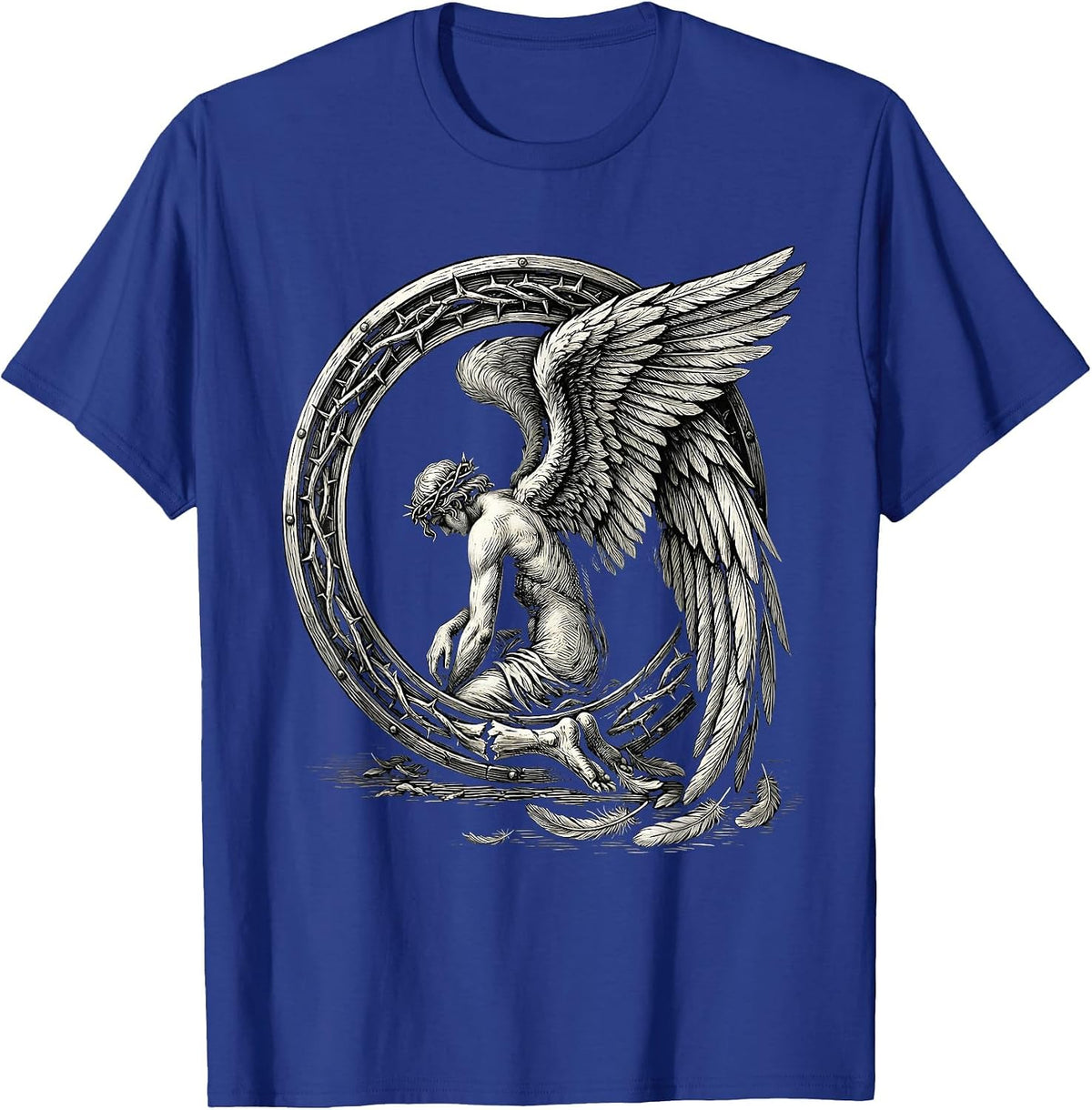 Fallen Angel Broken Wing Emo Graphic Design T-Shirt - Royal Blue