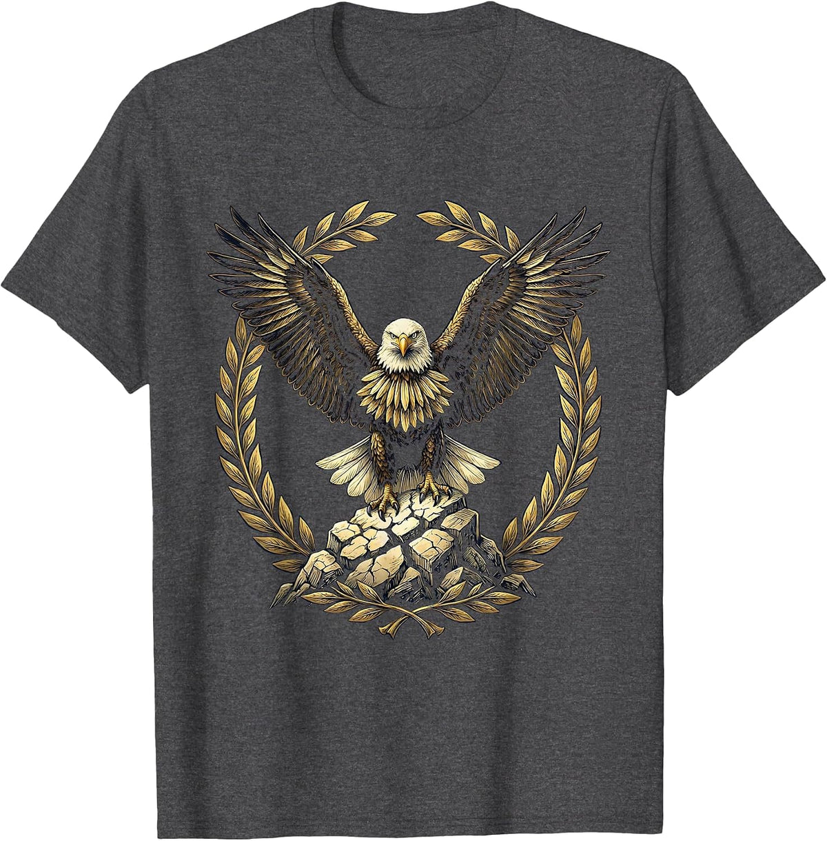 Eagle on Cracked Rock Patriotic American Pride Design T-Shirt - Dark Heather Grey