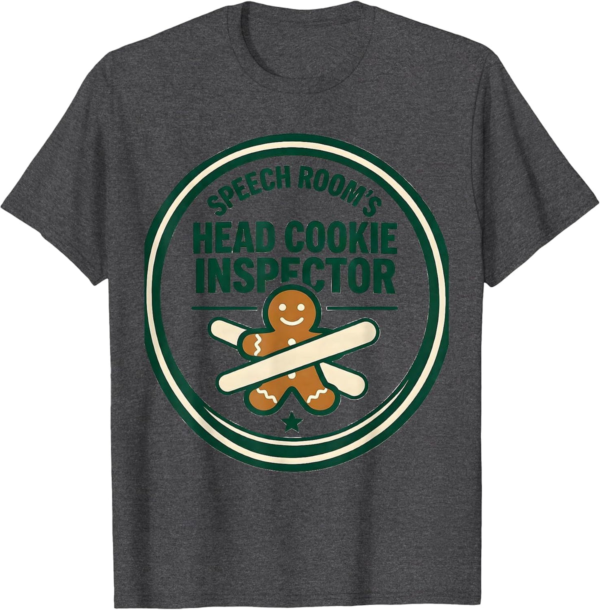 Men's Speech Room's Head Cookie Inspector Funny Speech Therapist T-Shirt - Dark Heather Grey
