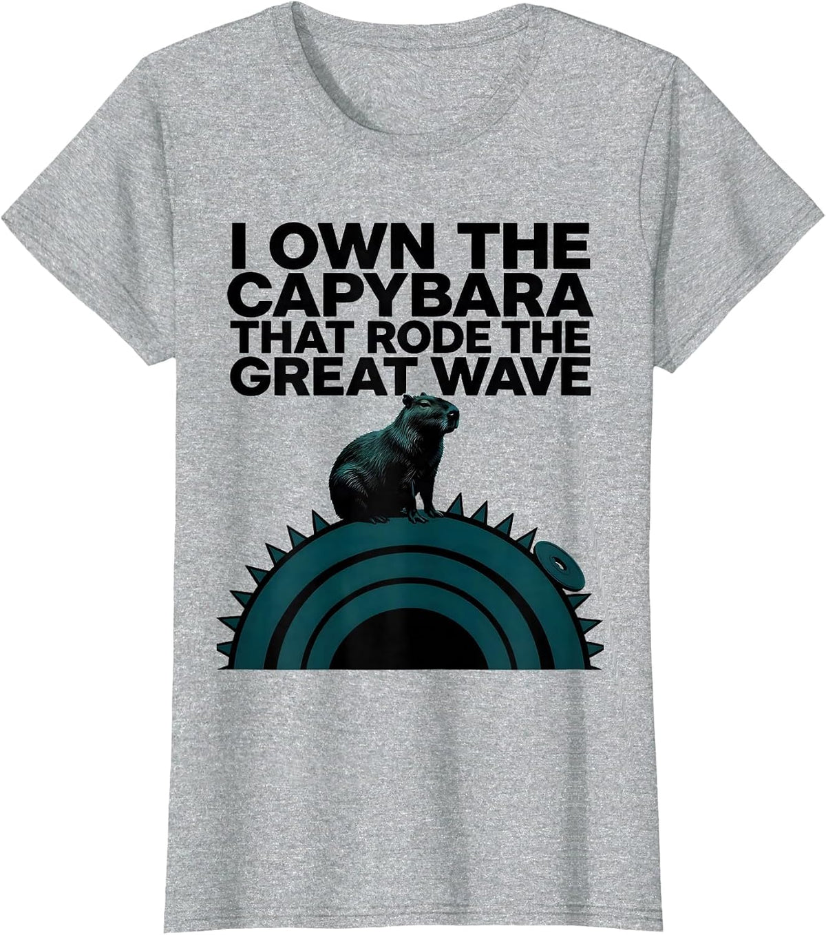 I Own The Capybara That Rode The Great Wave Funny T-Shirt - Heather Grey